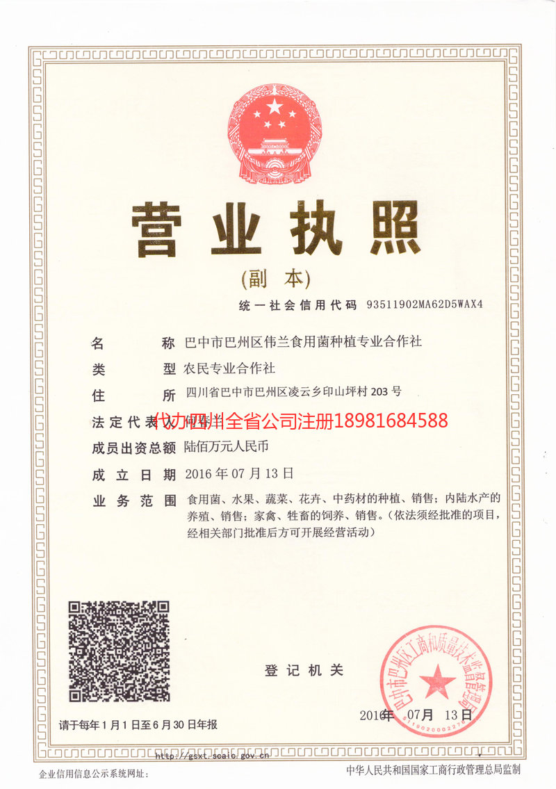 汉川汉川伟兰食用菌种植专业合作社